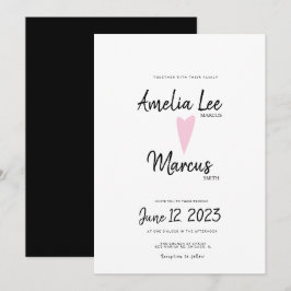 Convite Casamento Coração Script Simples Preto Branco Boni