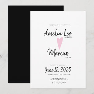 Convite Casamento Coração Script Simples Preto Branco Boni