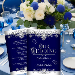 Convite Casamento Corações de Diamante Real de Prata Azul