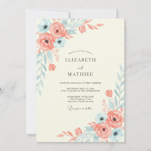 Convite Casamento Coral Aqua Blossom