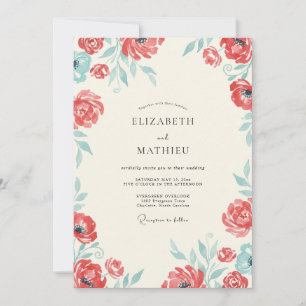 Convite Casamento Coral Aqua Poppy