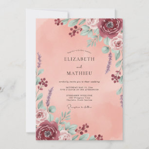 Convite Casamento Coral Aqua Ranunculus Eucalipto
