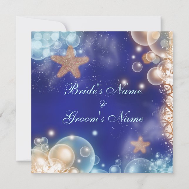 Convite Casamento coral azul da praia da estrela do mar (Frente)