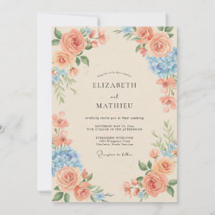 Convite Casamento Coral Azul Hidrangeia Eucalipto
