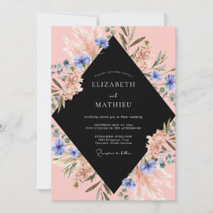 Convite Casamento Coral Azul Pampas Eucalipto