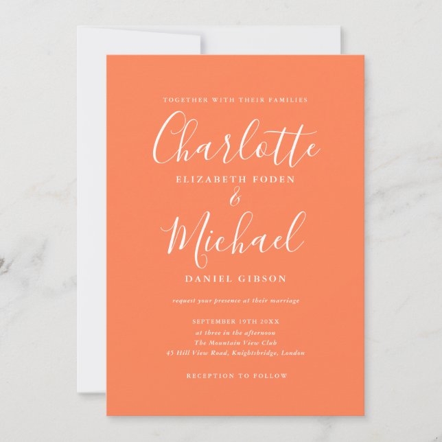 Convite Casamento Coral Elegant Signature Script (Frente)