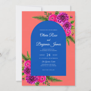 Convite Casamento Coral Magenta Dahlia