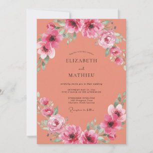 Convite Casamento Coral Magenta Ranunculus Eucalipto Suave