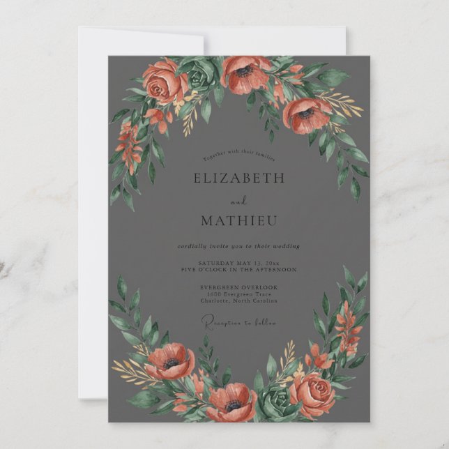 Convite Casamento Coral Opulento em Flor (Frente)