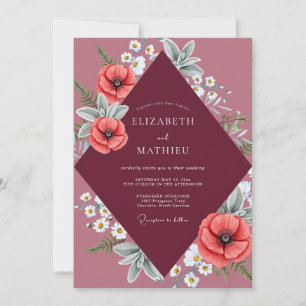 Convite Casamento Coral Poppy Burgundy