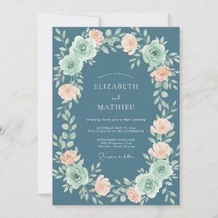 Convite Casamento Coral Ranunculus Eucalipto Cinza Ardósia