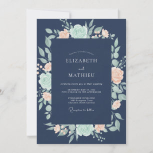Convite Casamento Coral Ranunculus Eucalipto Meia-Noite