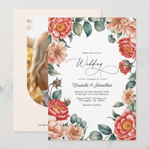 Convite Casamento Coral Rose, Apricot Blush e Soft Mint