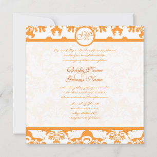 Convite Casamento Coral Terracotta Orange Damask Swirls
