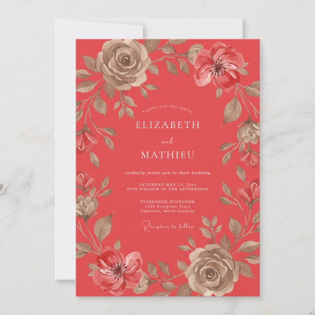 Convite Casamento Coral Vintage Rose (Frente)