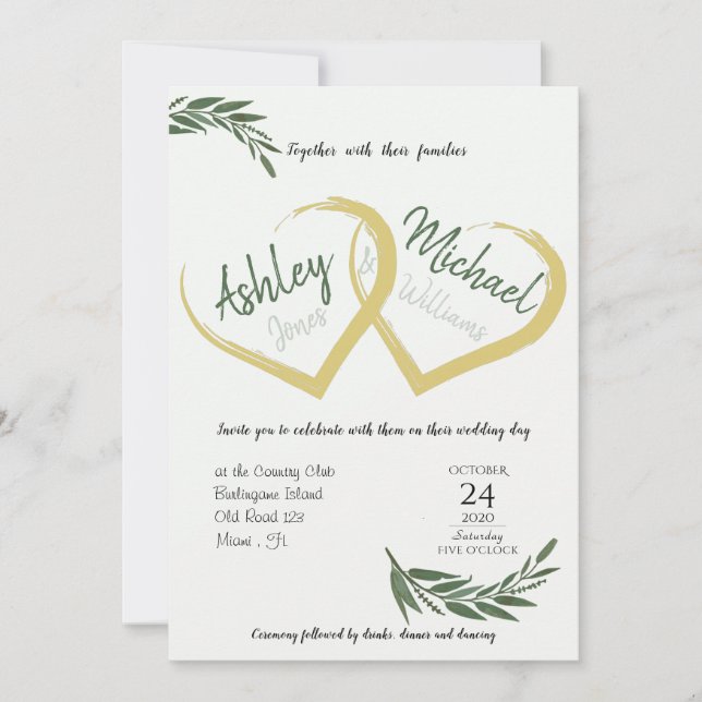 Convite Casamento Cordial de Elegante Chic Greenery Aquare (Frente)