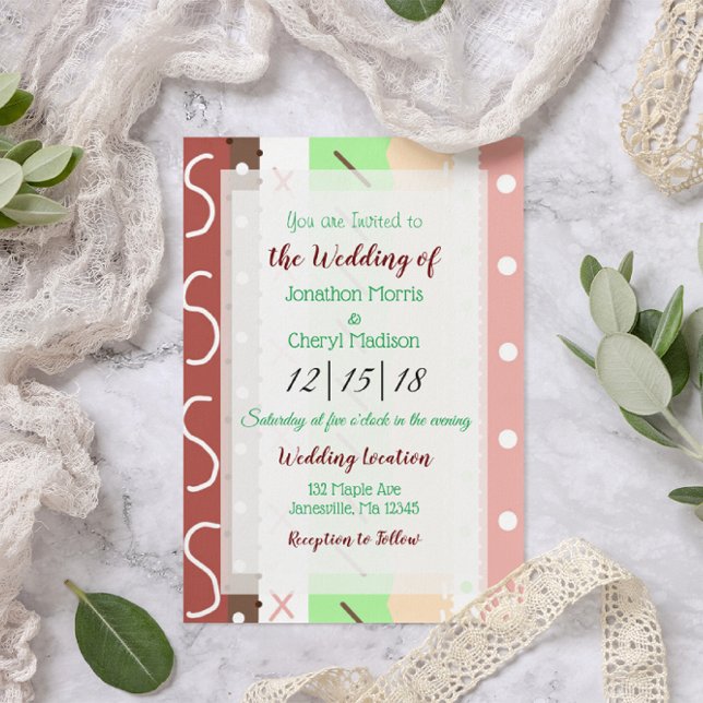 Convite Casamento Cores Boho Coral e Verde  (Criador carregado)