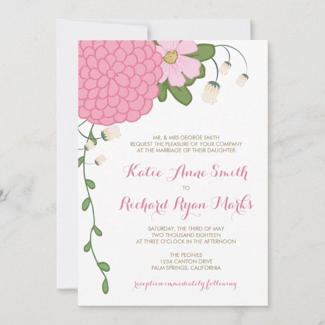 Convite Casamento Corner Peony (Frente)