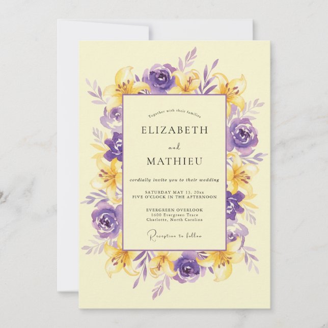 Convite Casamento Coroa Amarela Violeta (Frente)