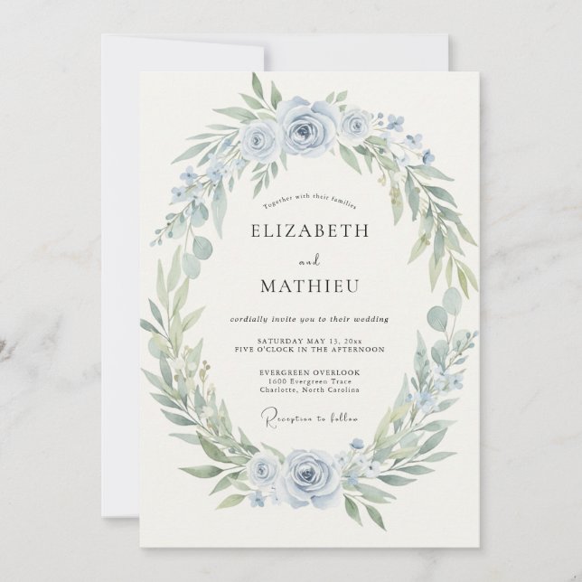 Convite Casamento Coroa Azul Pálido (Frente)