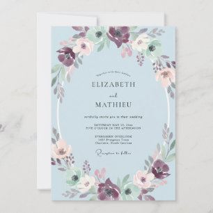Convite Casamento Coroa Azul Rosa Malva