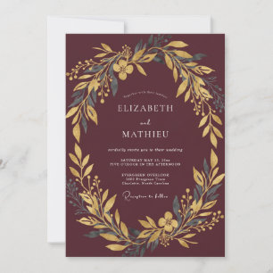 Convite Casamento Coroa Burgundy Dourada