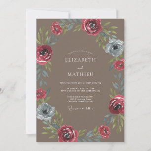 Convite Casamento Coroa Carmesim Taupe