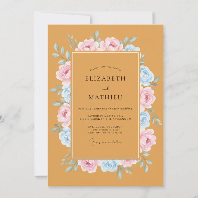Convite Casamento Coroa Celeste com Rubor Dourado (Frente)