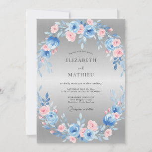 Convite Casamento Coroa de Aço Azul-Rosa