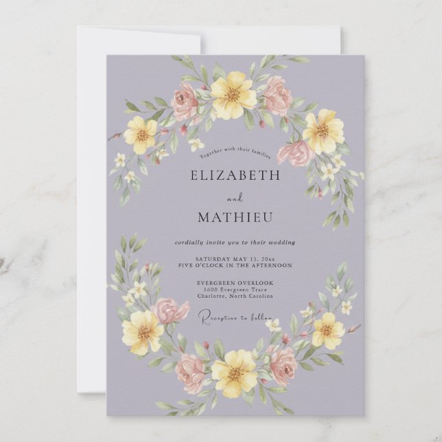 Convite Casamento Coroa de Amarelo e Malva (Frente)