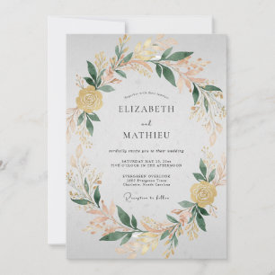Convite Casamento Coroa de Champanhe Amarelo