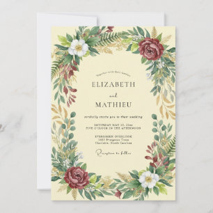 Convite Casamento Coroa de Creme Borgonha