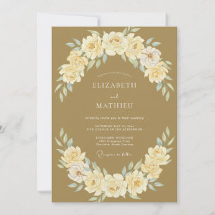 Convite Casamento Coroa de Creme Dourado