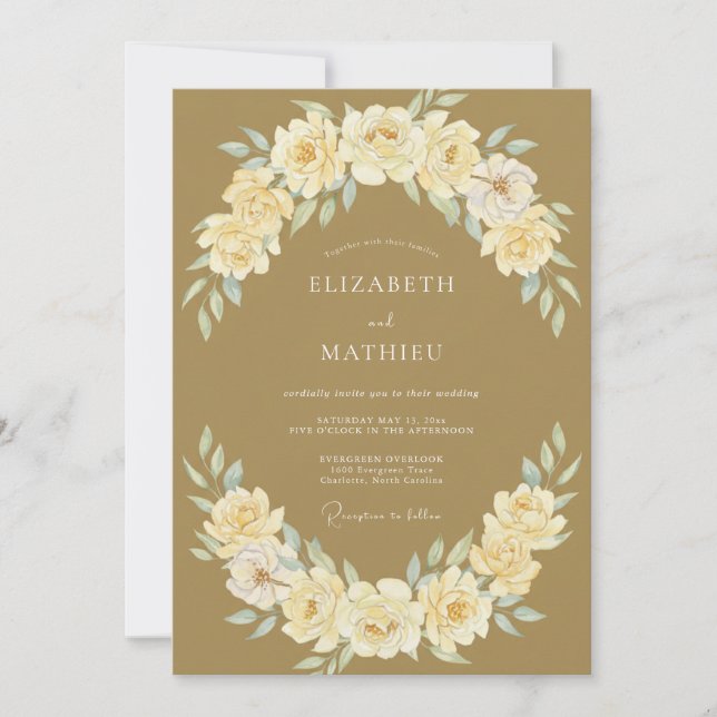 Convite Casamento Coroa de Creme Dourado (Frente)