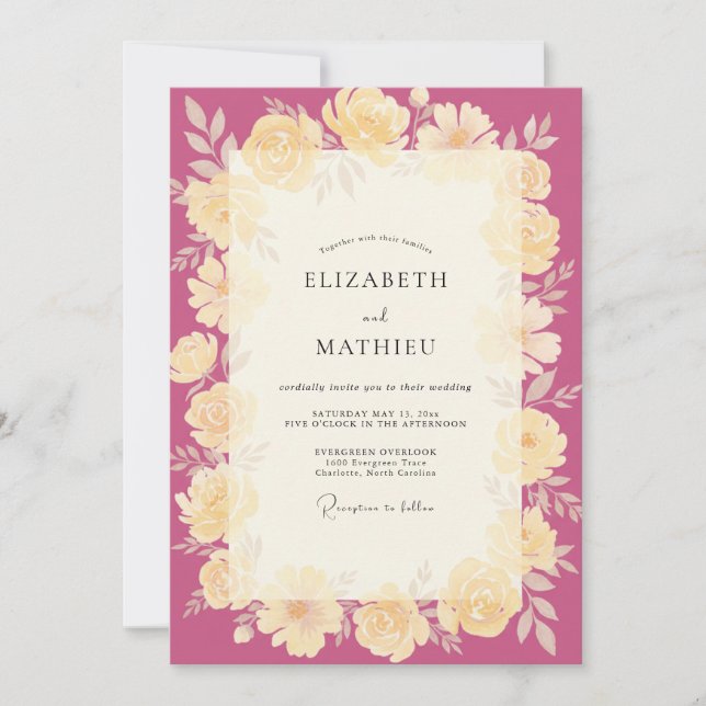 Convite Casamento Coroa de Creme Magenta (Frente)