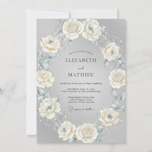Convite Casamento Coroa de Creme Prateado
