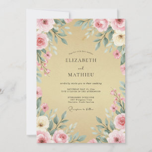 Convite Casamento Coroa de Dourado Rosado