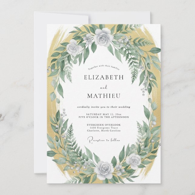 Convite Casamento Coroa de Oliva Dourada (Frente)
