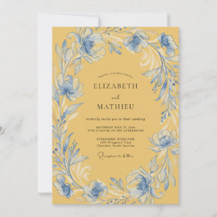 Convite Casamento Coroa de Ouro Azul