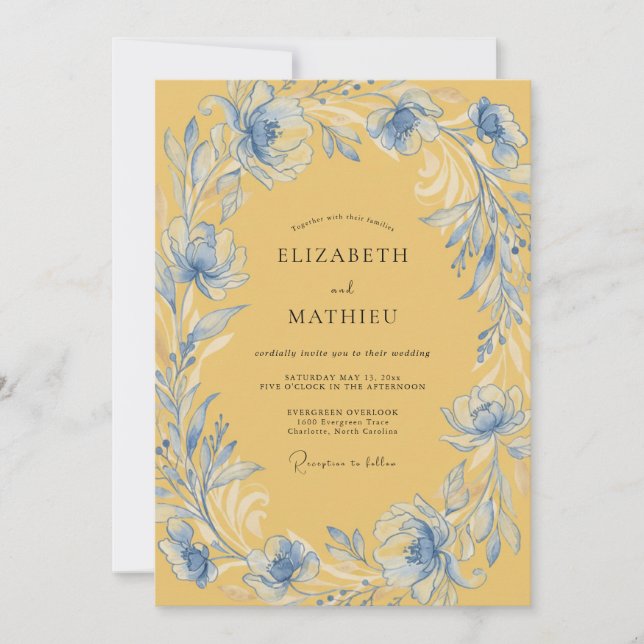 Convite Casamento Coroa de Ouro Azul (Frente)