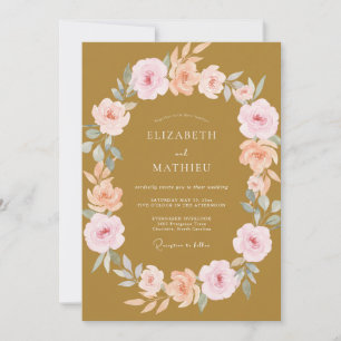 Convite Casamento Coroa de Pêssego Dourado