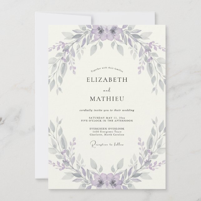 Convite Casamento Coroa de Prata e Lavanda (Frente)