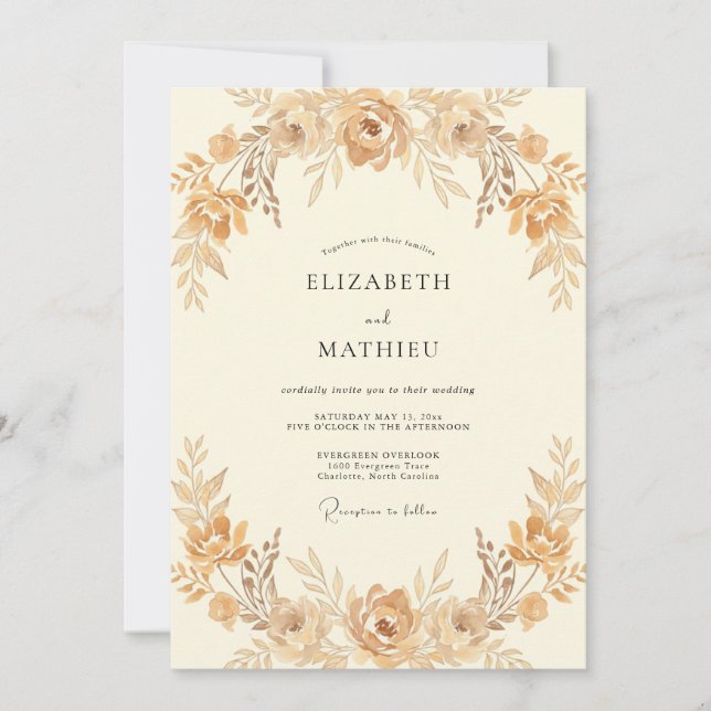 Convite Casamento Coroa Dourada Champanhe (Frente)