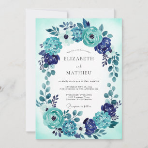 Convite Casamento Costeira Radiante Azul Turquesa