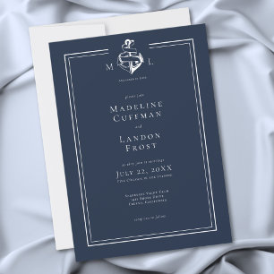 Convite Casamento Costeiro Âncora Náutica Minimalista Azul