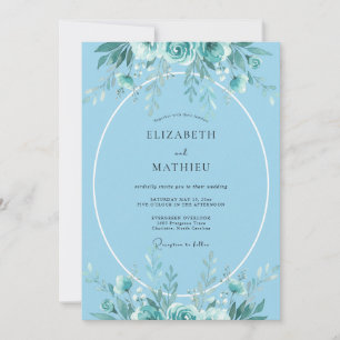 Convite Casamento Costeiro com Aquarela Azul Claro