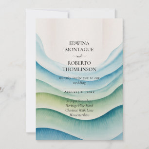 Convite Casamento Costeiro com Ondas Oceânicas em Aquarela