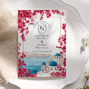 Convite Casamento Costeiro de Flor Rosa-Rosa-Mediterrâneo