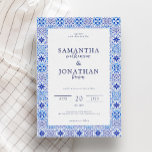 Convite Casamento Costeiro do Azulejo Português Moderno<br><div class="desc">Convite para Casamento Costeiro do Azulejo Português Moderno</div>