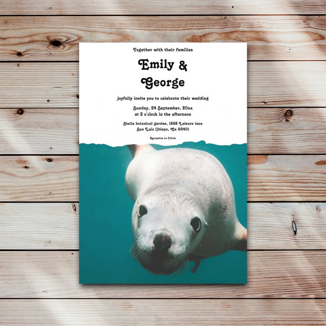 Convite Casamento Costeiro do Leão de Leão Submarino de ma (Criador carregado)